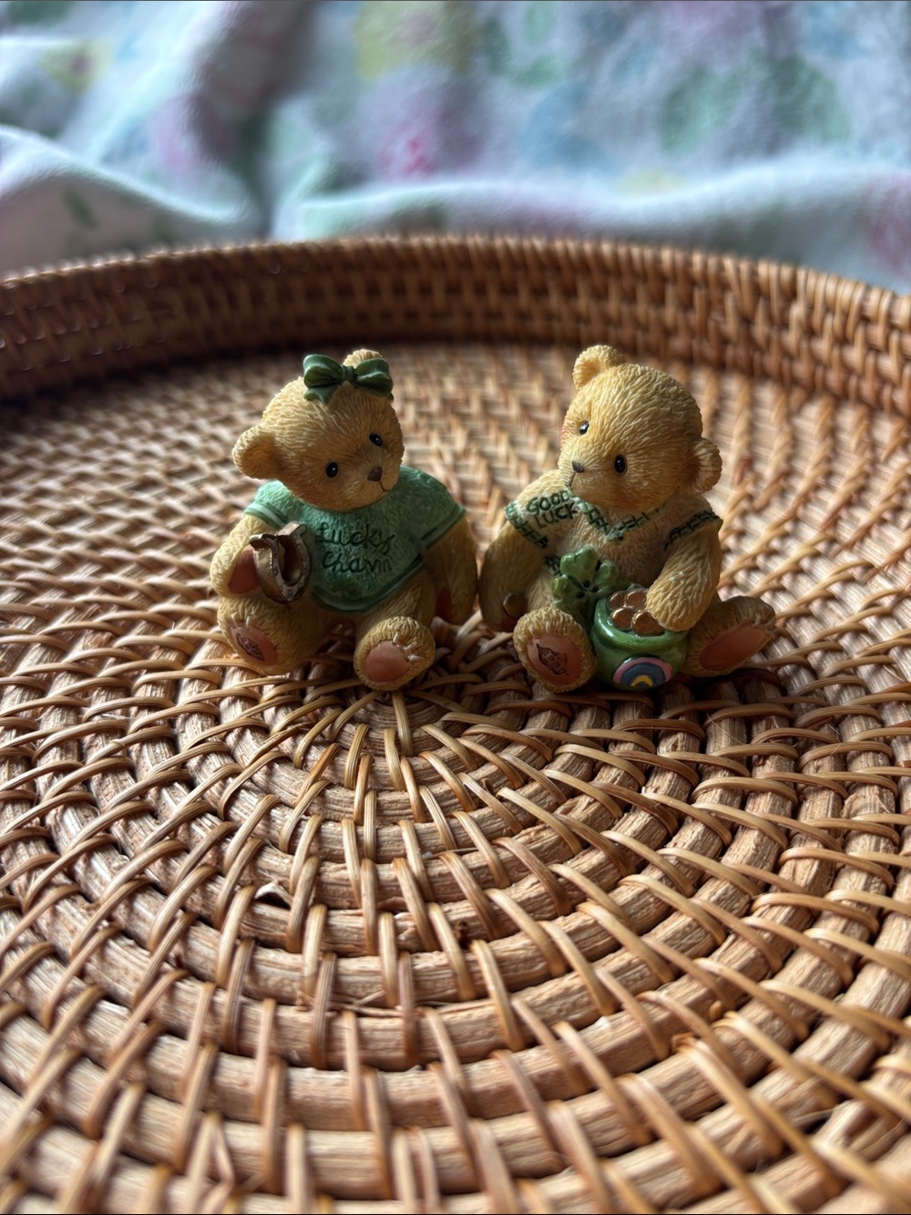Cherished Teddies Green Outfit Pair — Lucky Charm Figurines